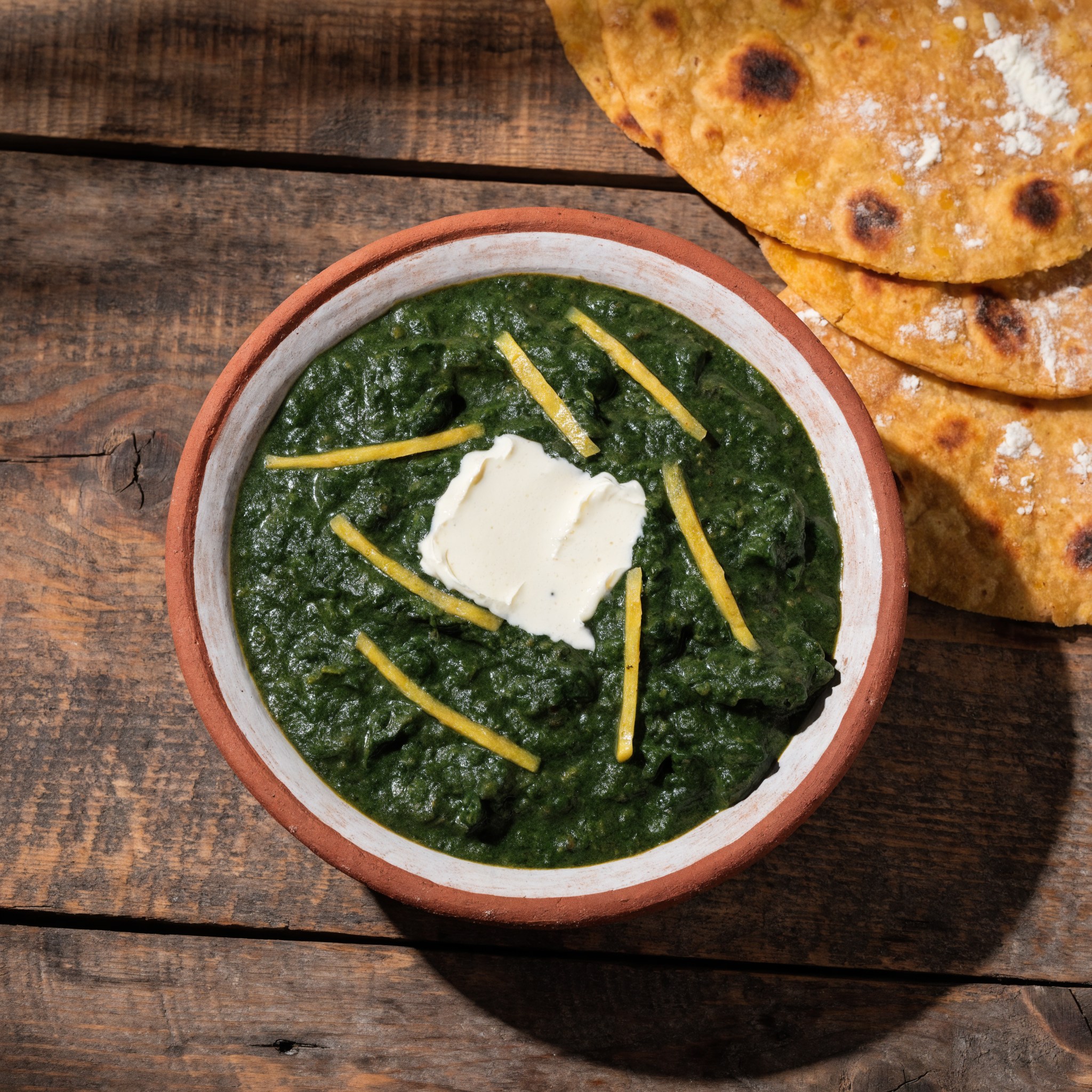 Sarson Ka Saag in an earthen bowl